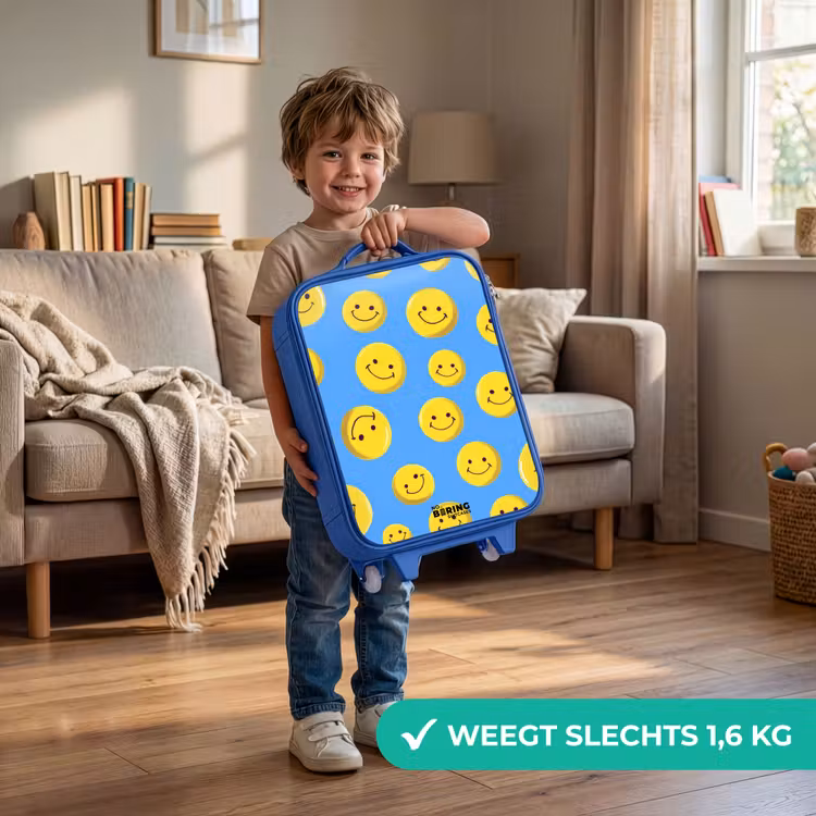Vrolijke smileyregen Kinderkoffer - Blauw klein -sfeer2_NL