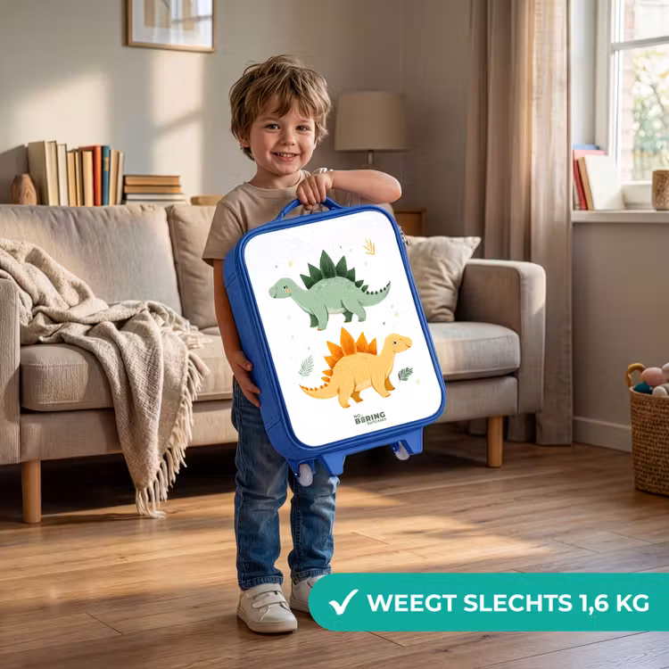 Vrolijke stegosaurusvrienden Kinderkoffer - Blauw klein -sfeer2_NL