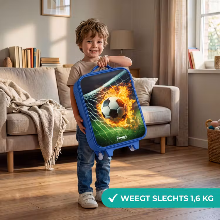 Vuurvoetbal in doelnet vastgelegd Kinderkoffer - Blauw klein -sfeer2_NL