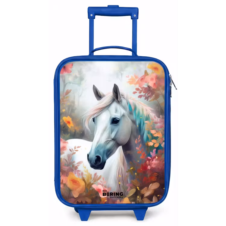 Wit paard omringd door bloemen Kinderkoffer - Blauw klein -zz3dotto