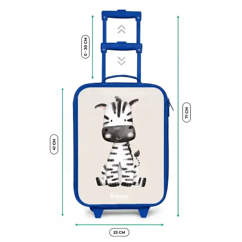 Zebra portrettekening met beige achtergrond Kinderkoffer - Blauw klein -productfoto_formaten