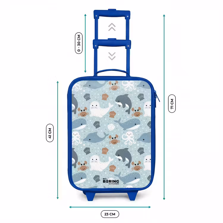 Zeedierenpatroon met dolfijnen, zeehonden en krabben Kinderkoffer - Blauw klein -productfoto_formaten