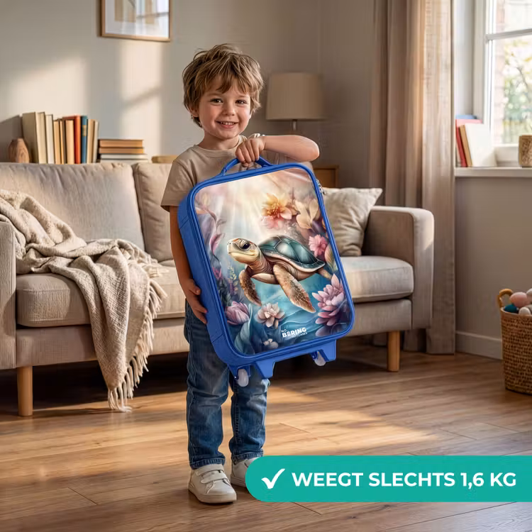 Zeeschildpad tussen bloemen onder water Kinderkoffer - Blauw klein -sfeer2_NL