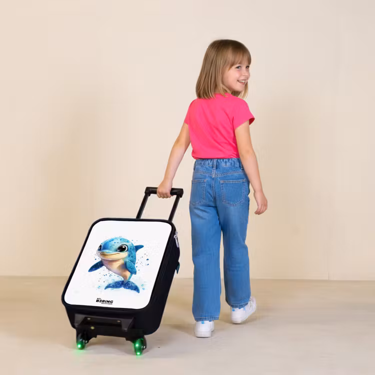 Blije dolfijn met waterdruppels op wit Kinderkoffer - Zwart klein -sfeer1