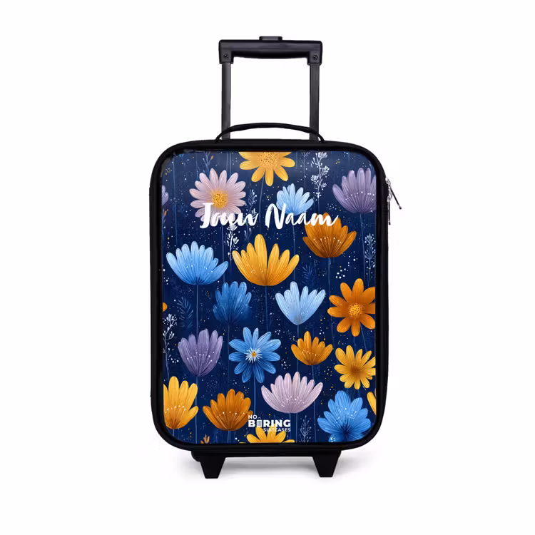 Bloemen op een donkerblauwe achtergrond Kinderkoffer - Zwart klein -3d