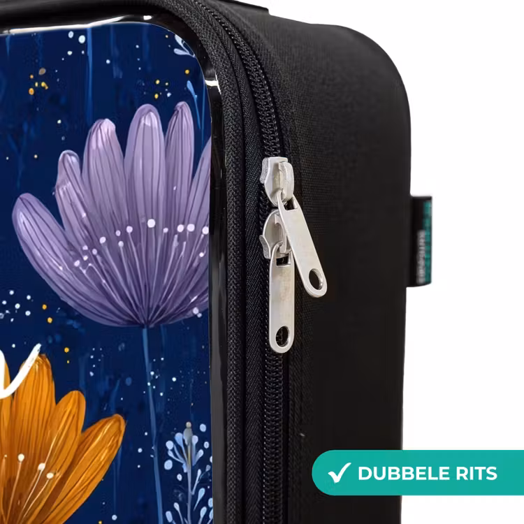 Bloemen op een donkerblauwe achtergrond Kinderkoffer - Zwart klein -rits_NL