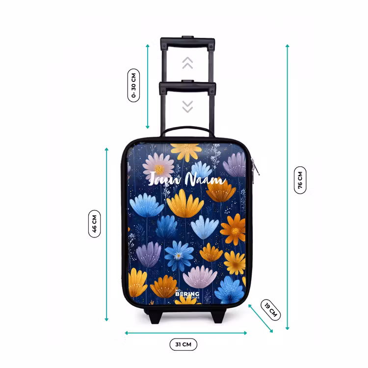 Bloemen op een donkerblauwe achtergrond Kinderkoffer - Zwart klein -productfoto_formaten