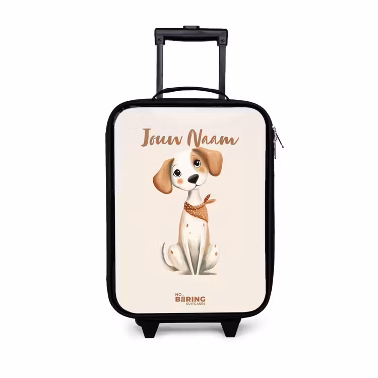 Bruin gevlekte pup op een beige achtergrond Kinderkoffer - Zwart klein -3d