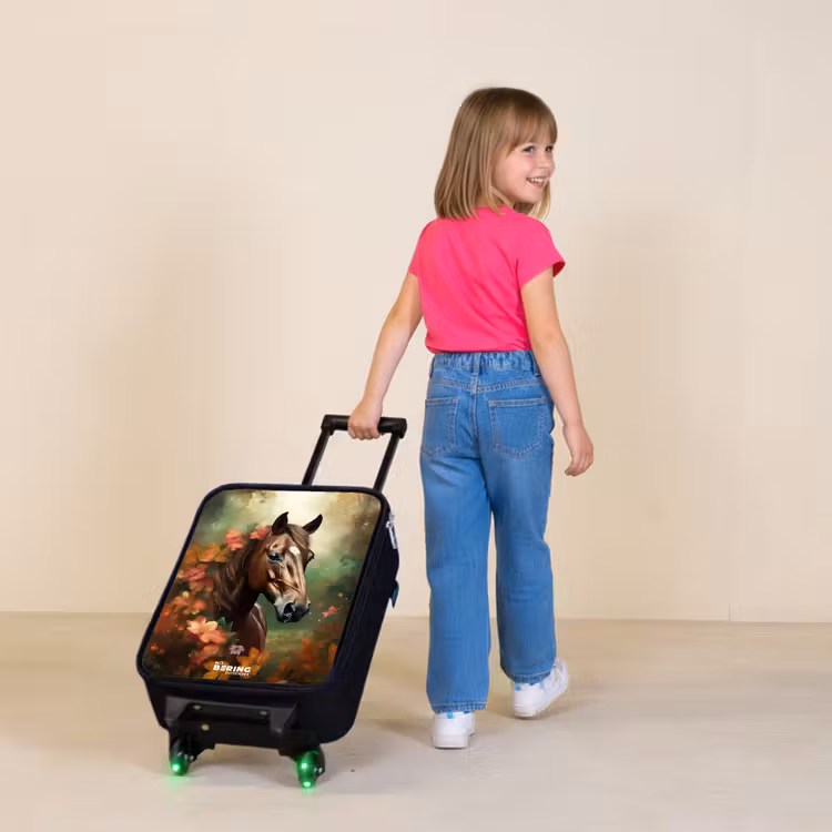 Bruin paard tussen de bloemen Kinderkoffer - Zwart klein -sfeer1