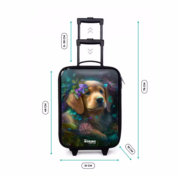 Bruine hond tussen de bloemen Kinderkoffer - Zwart klein -productfoto_formaten