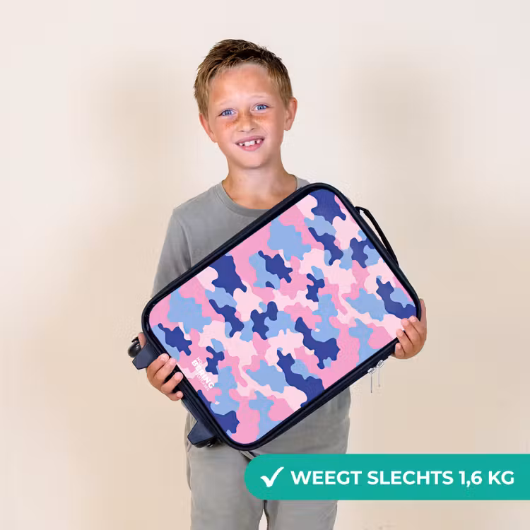 Camouflage - Roze - Blauw Kinderkoffer - Zwart klein -sfeer4_NL