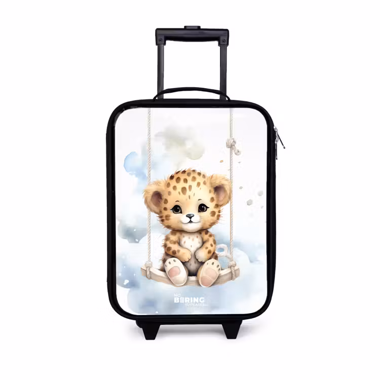 Cheeta welpje op een schommel in de wolken Kinderkoffer - Zwart klein -3d