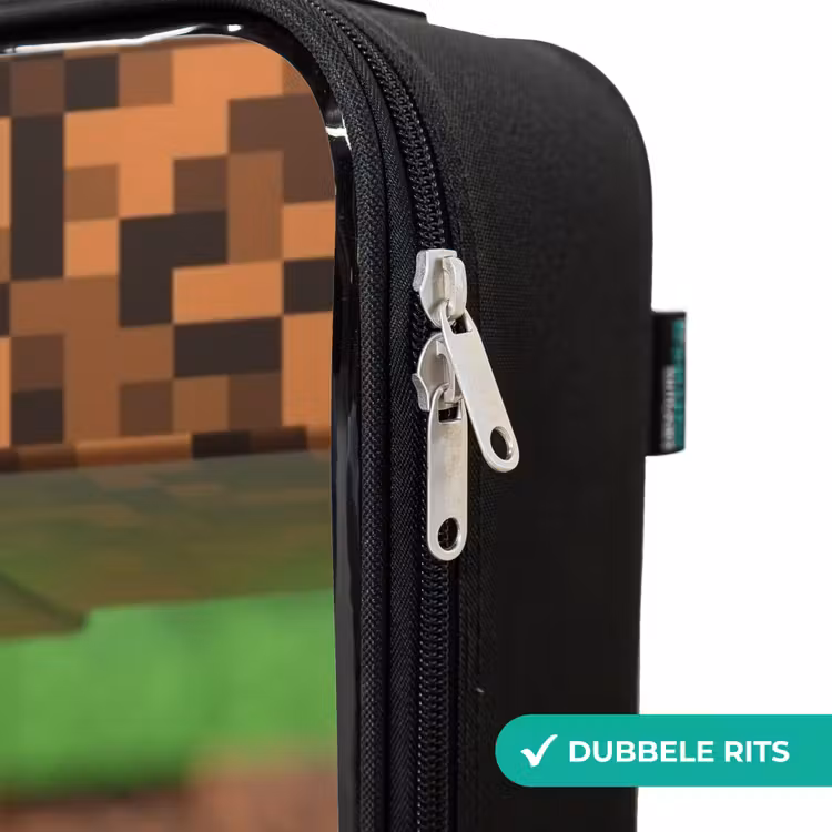 Close-up met pixelachtige blokken Kinderkoffer - Zwart klein -rits_NL