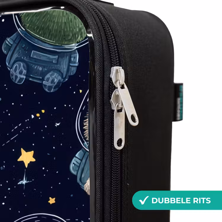 Dieren - Astronaut - Planeten - Sterren Kinderkoffer - Zwart klein -rits_NL