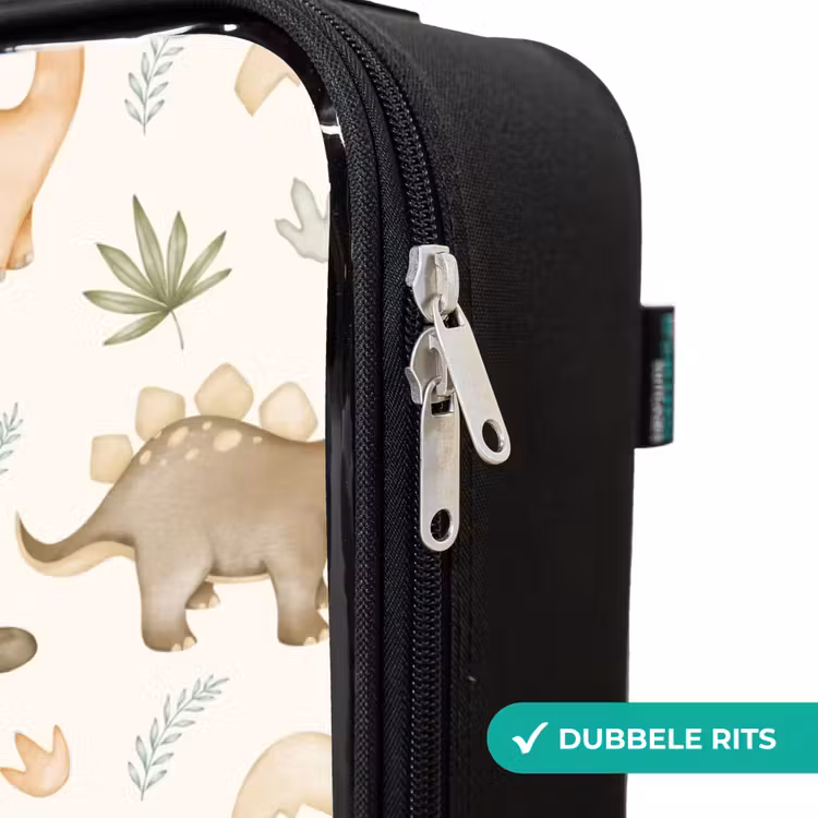 Dino patroon in pastelkleuren Kinderkoffer - Zwart klein -rits_NL