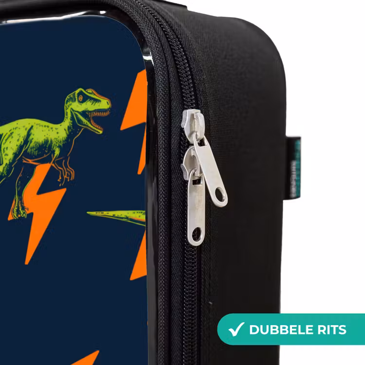 Dinos - Bliksem - Dieren - Blauw Kinderkoffer - Zwart klein -rits_NL