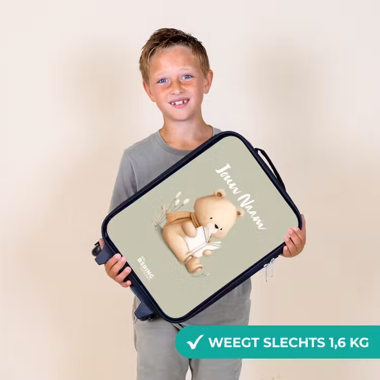 Een bruine beer met een boek - Groen Kinderkoffer - Zwart klein -sfeer4_NL