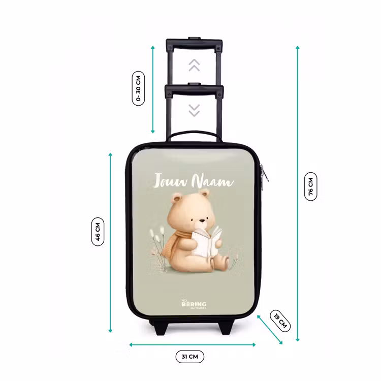 Een bruine beer met een boek - Groen Kinderkoffer - Zwart klein -productfoto_formaten