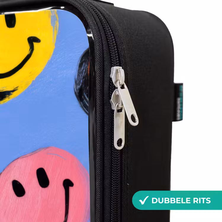 Een speels en kunstzinnig patroon van kleurrijke smileys Kinderkoffer - Zwart klein -rits_NL