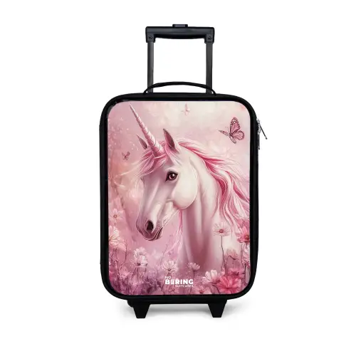 Eenhoorn - Roze - Vlinders - Bloemen Kinderkoffer - Zwart klein -3d