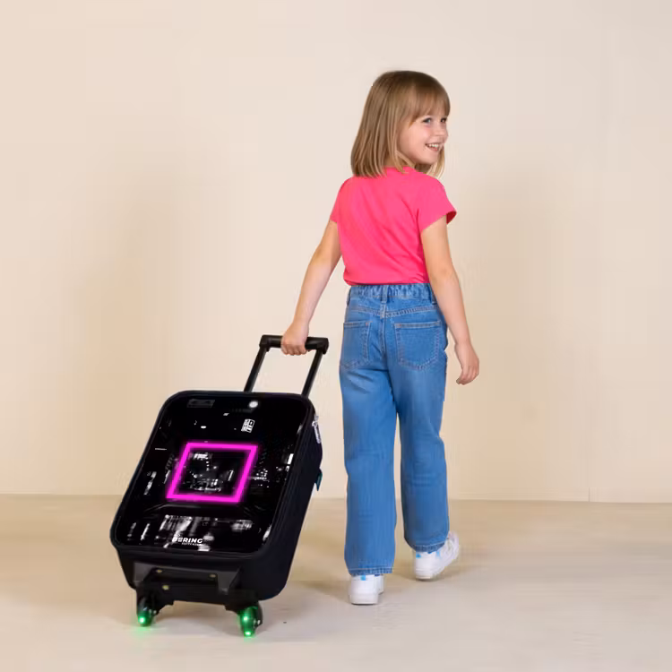 Felroze vierkant met verlichte achtergrond Kinderkoffer - Zwart klein -sfeer1