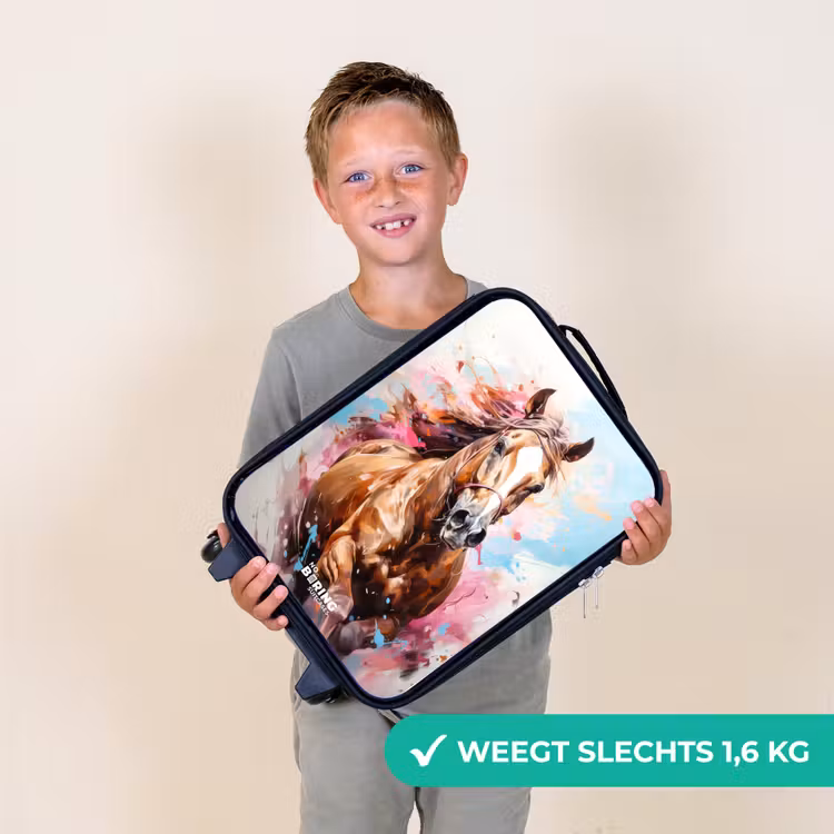 Galopperend paard met kleurrijke achtergrond Kinderkoffer - Zwart klein -sfeer4_NL