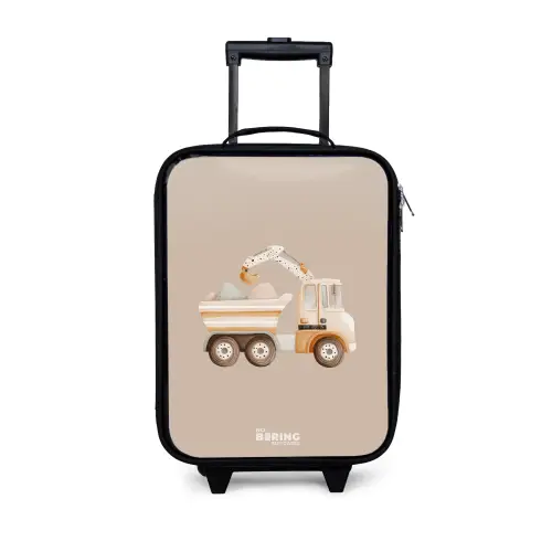 Gele kiepwagen in neutrale kleuren Kinderkoffer - Zwart klein -3d