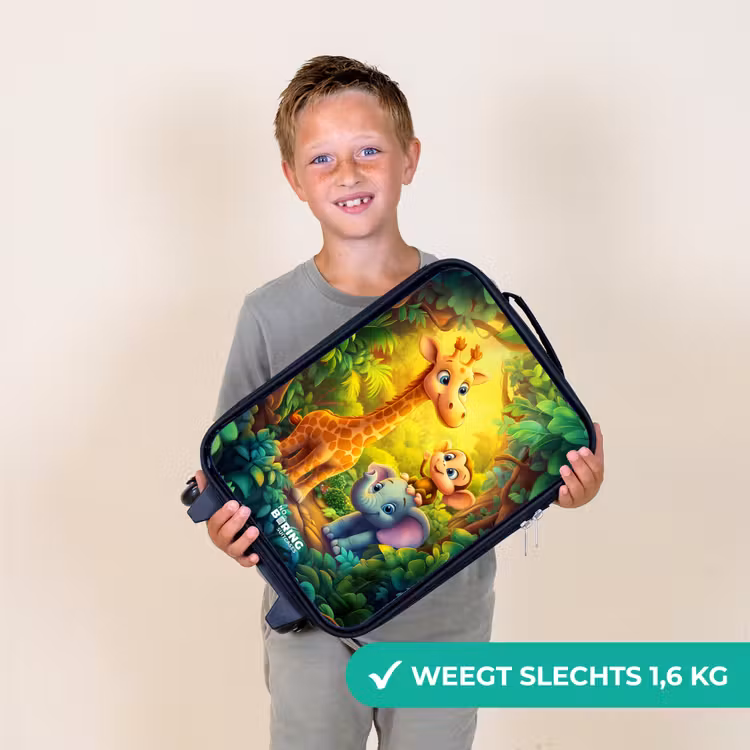 Giraf, olifant en aapje in het bos Kinderkoffer - Zwart klein -sfeer4_NL