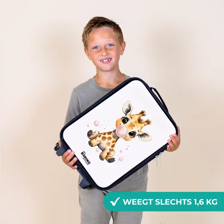 Giraffe met roze kauwgombal Kinderkoffer - Zwart klein -sfeer4_NL