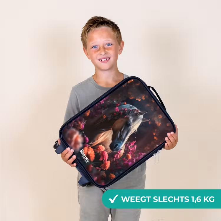 Goudbruin paard tussen de bloemen Kinderkoffer - Zwart klein -sfeer4_NL