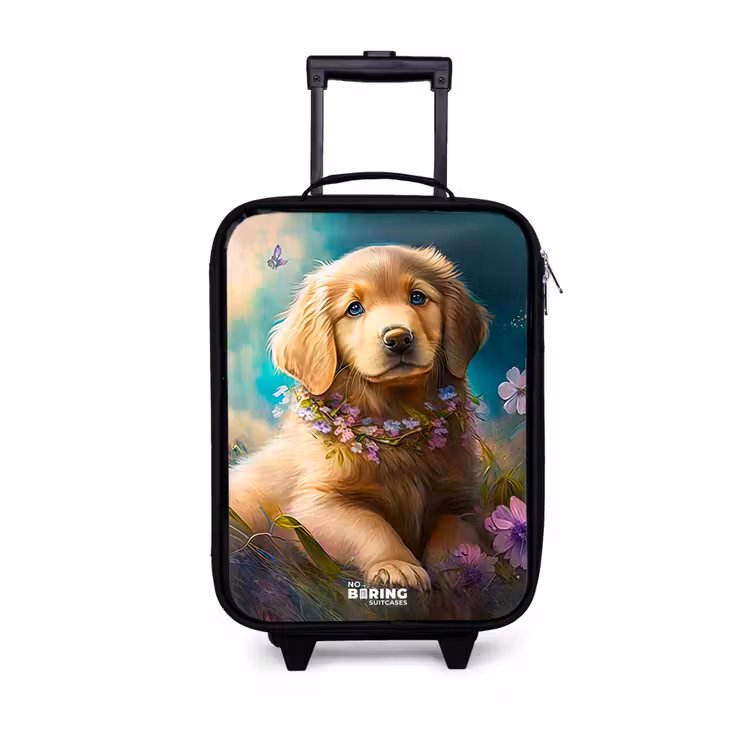 Goudkleurige puppy in het gras Kinderkoffer - Zwart klein -3d