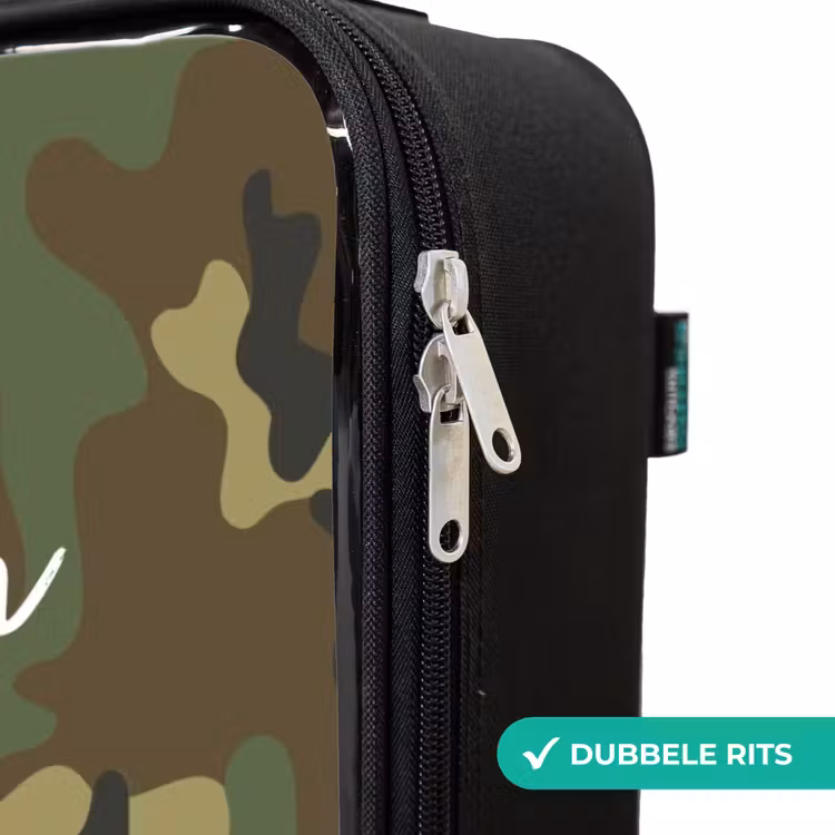 Groene camouflage met zandkleur Kinderkoffer - Zwart klein -rits_NL