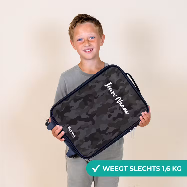Groene camouflage print Kinderkoffer - Zwart klein -sfeer4_NL
