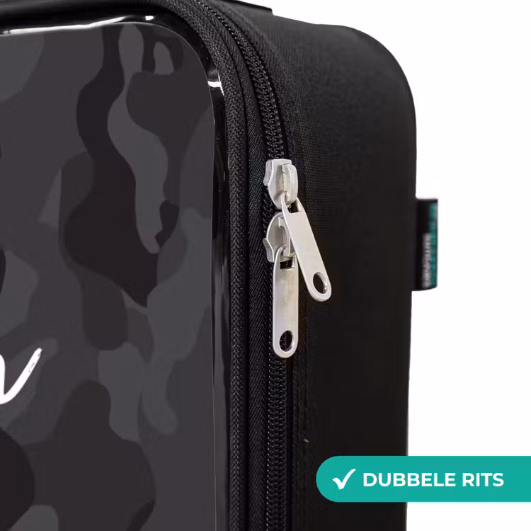 Groene camouflage print Kinderkoffer - Zwart klein -rits_NL