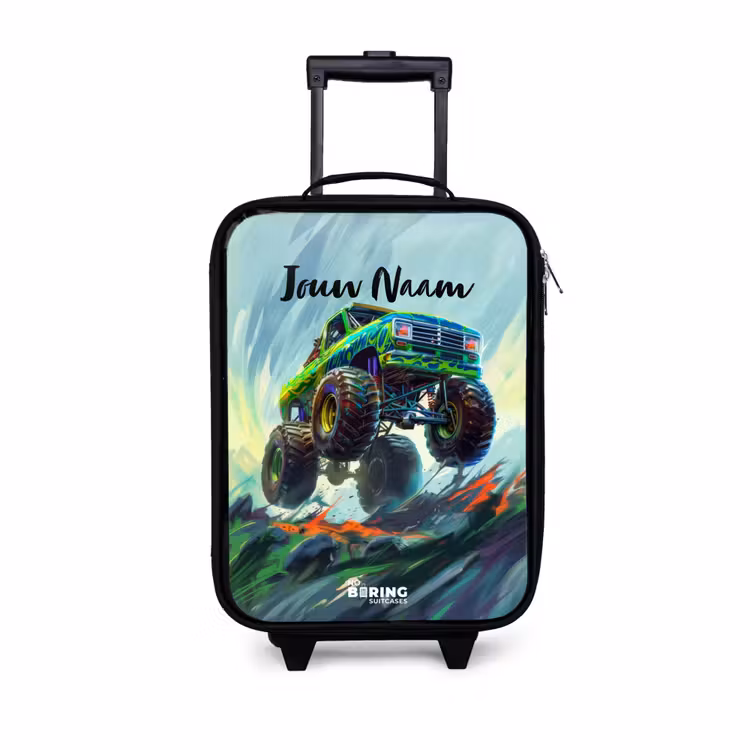 Groene Monstertruck met Penseelstreken Kinderkoffer - Zwart klein -3d