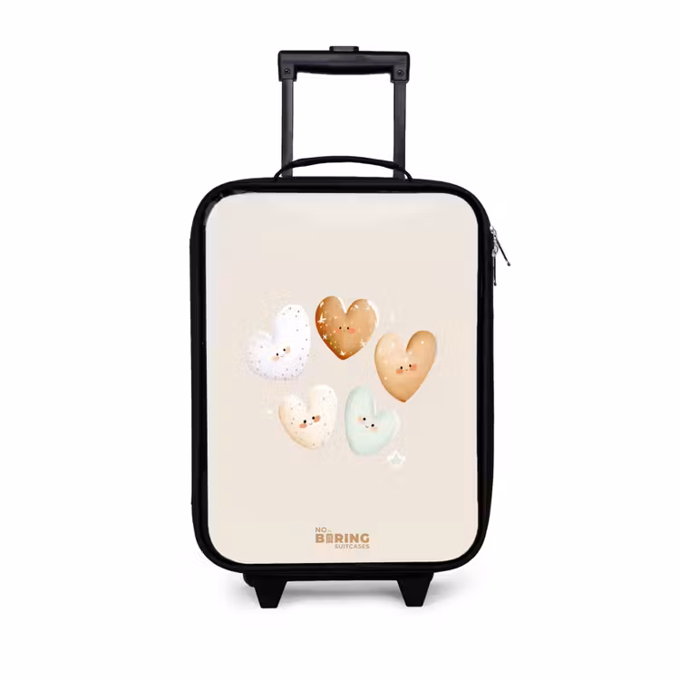 Hartjes in zachte beige tinten Kinderkoffer - Zwart klein -3d