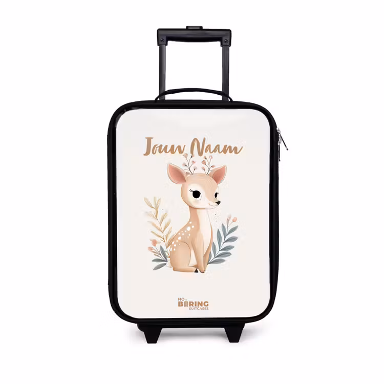 Hertje omringd door planten in beige tinten Kinderkoffer - Zwart klein -3d