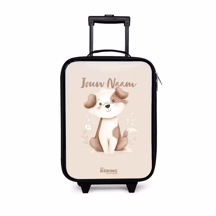 Hond in de kleuren bruin en beige Kinderkoffer - Zwart klein -3d