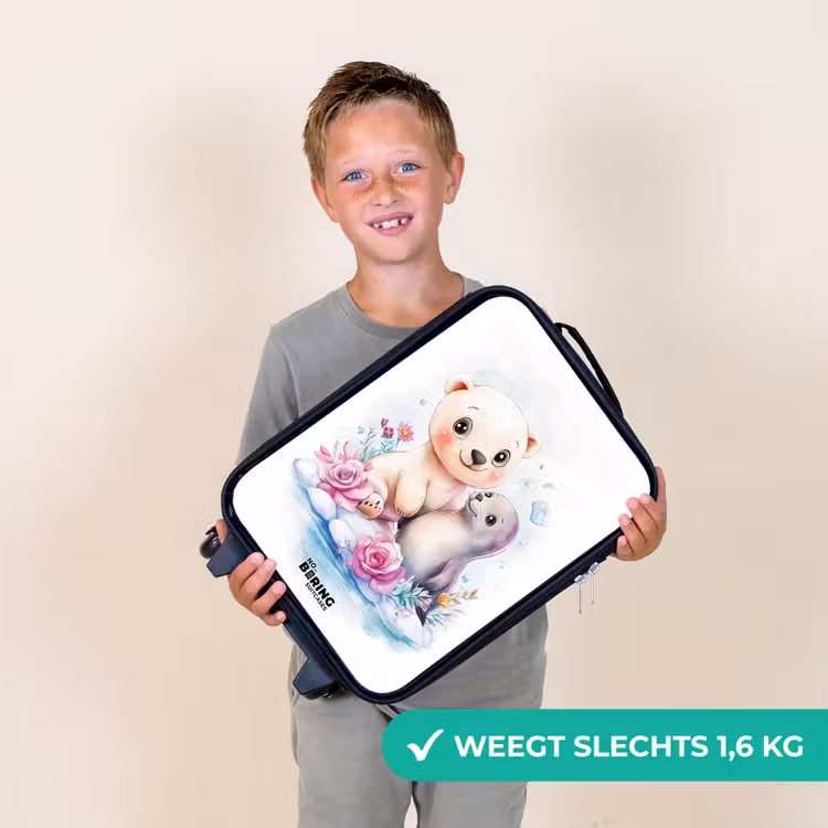 IJsbeer en zeehond op een ijsschots Kinderkoffer - Zwart klein -sfeer4_NL