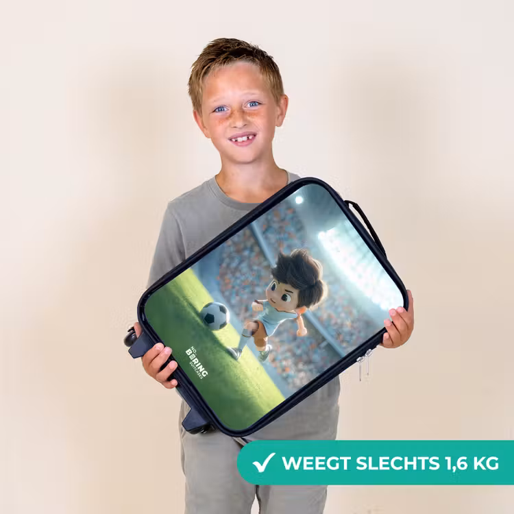 Jongen - Voetbal - Stadion - Zonlicht Kinderkoffer - Zwart klein -sfeer4_NL