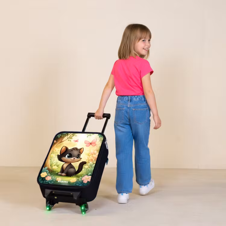 Kat - Vlinder - Bloemen Kinderkoffer - Zwart klein -sfeer1
