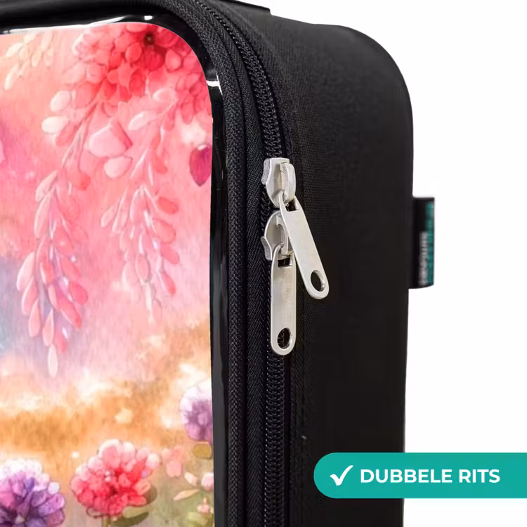 Kitten met regenboog en bloemen Kinderkoffer - Zwart klein -rits_NL