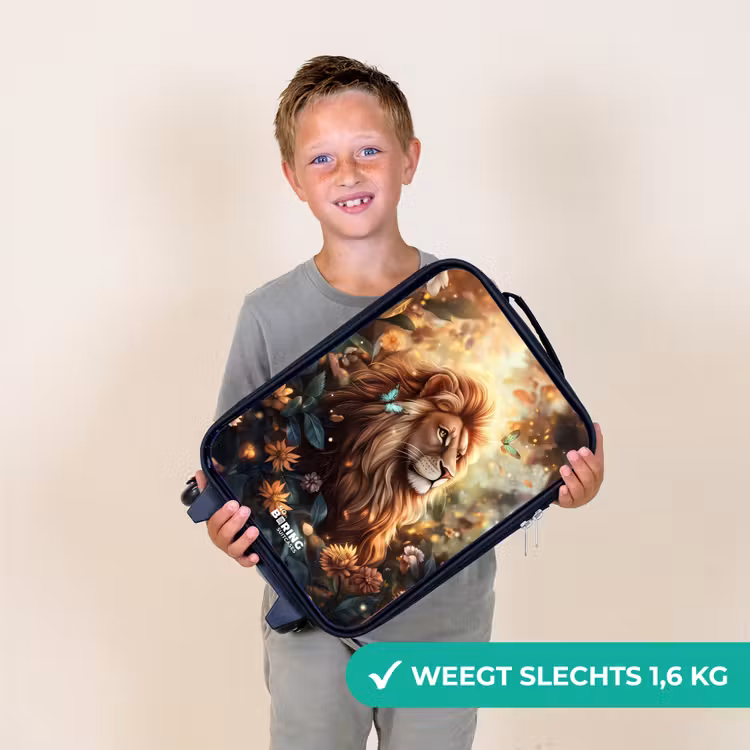 Leeuw met vlinders in bloemrijke jungle Kinderkoffer - Zwart klein -sfeer4_NL