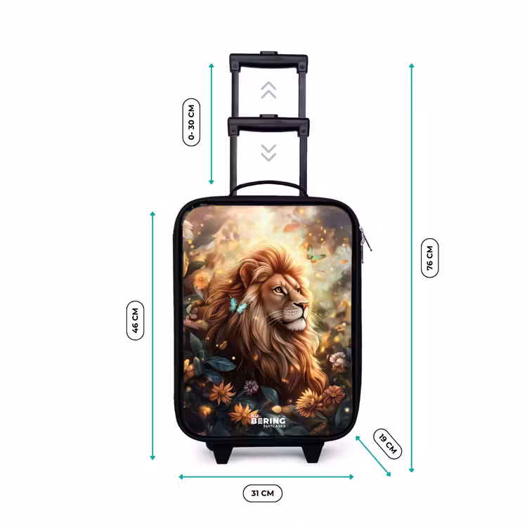 Leeuw met vlinders in bloemrijke jungle Kinderkoffer - Zwart klein -productfoto_formaten