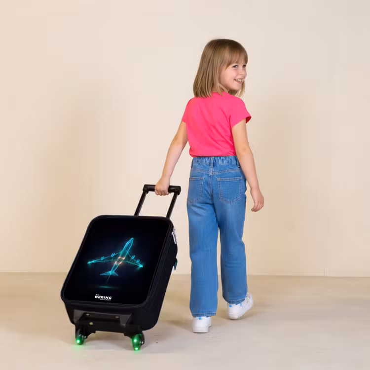 Lichtgevend vliegtuig Kinderkoffer - Zwart klein -sfeer1