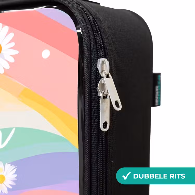 Madeliefjes op regenboogachtergrond Kinderkoffer - Zwart klein -rits_NL
