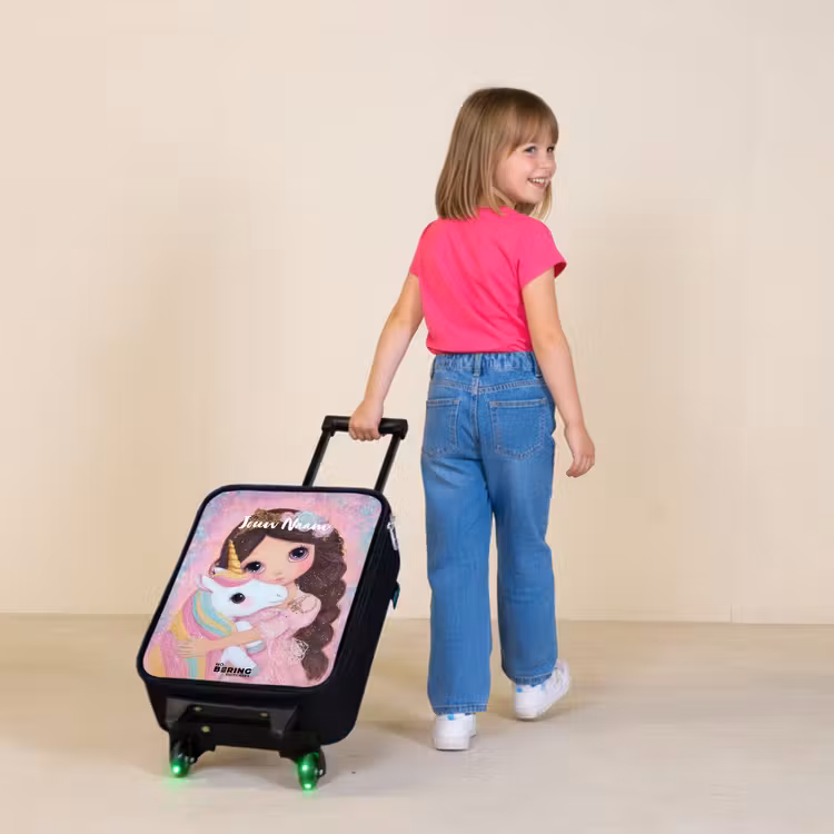 Meisje - Eenhoorn - Glitter Kinderkoffer - Zwart klein -sfeer1
