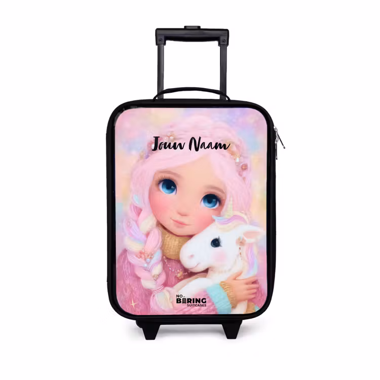 Meisje - Eenhoorn - Roze Kinderkoffer - Zwart klein -3d