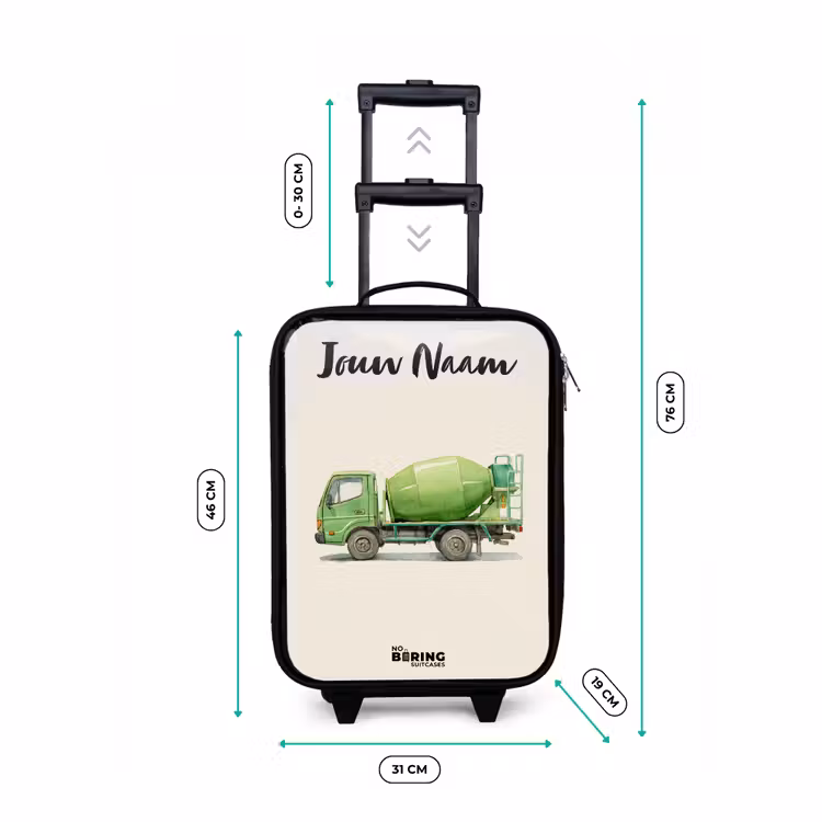 Betonmixer - Getekend - Groen Kinderkoffer - Zwart klein -productfoto_formaten
