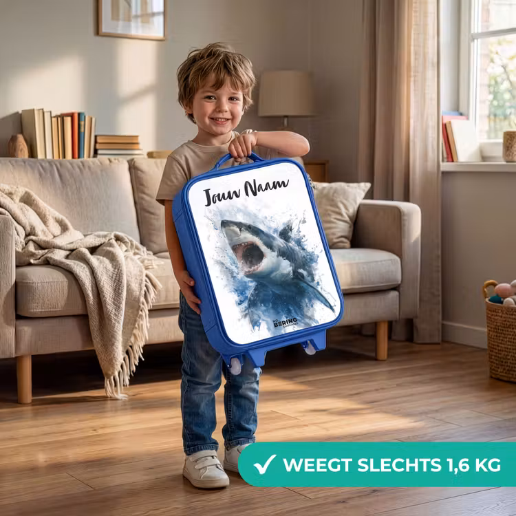 Aanvallende haai in waterverf Kinderkoffer - Blauw klein -sfeer2_NL